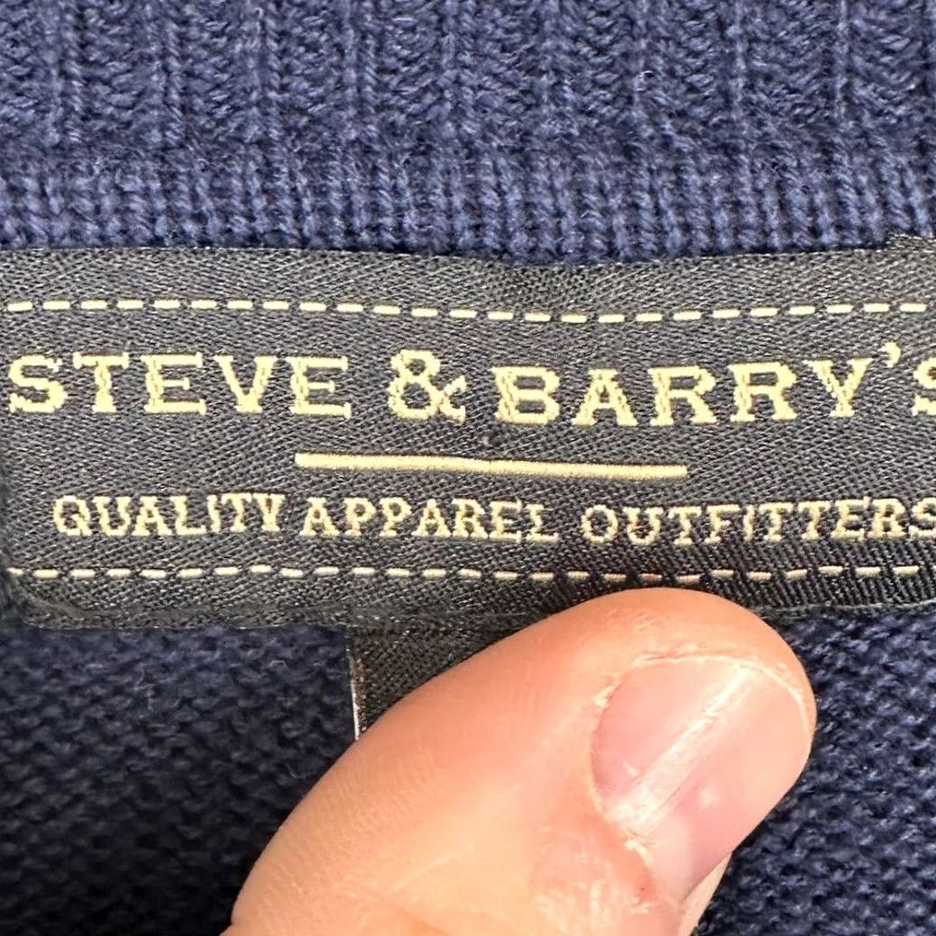 Vintage VINTAGE? No. Steve Barrys Crew Neck Sweater Mens Large Navy 2 Striped Pullover Knit Adult L Blue Cotton Size US L / EU 52-54 / 3 - 5 Thumbnail