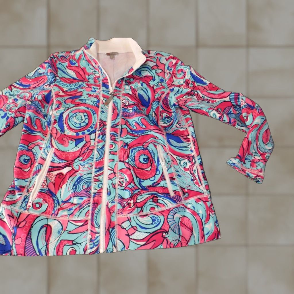 Talbots Talbots Red Floral Jacket Womens Petite Mid-Length Zip Stretch Casual Fall Spring Blouse? Size M / US 6-8 / IT 42-44 - 1 Thumbnail