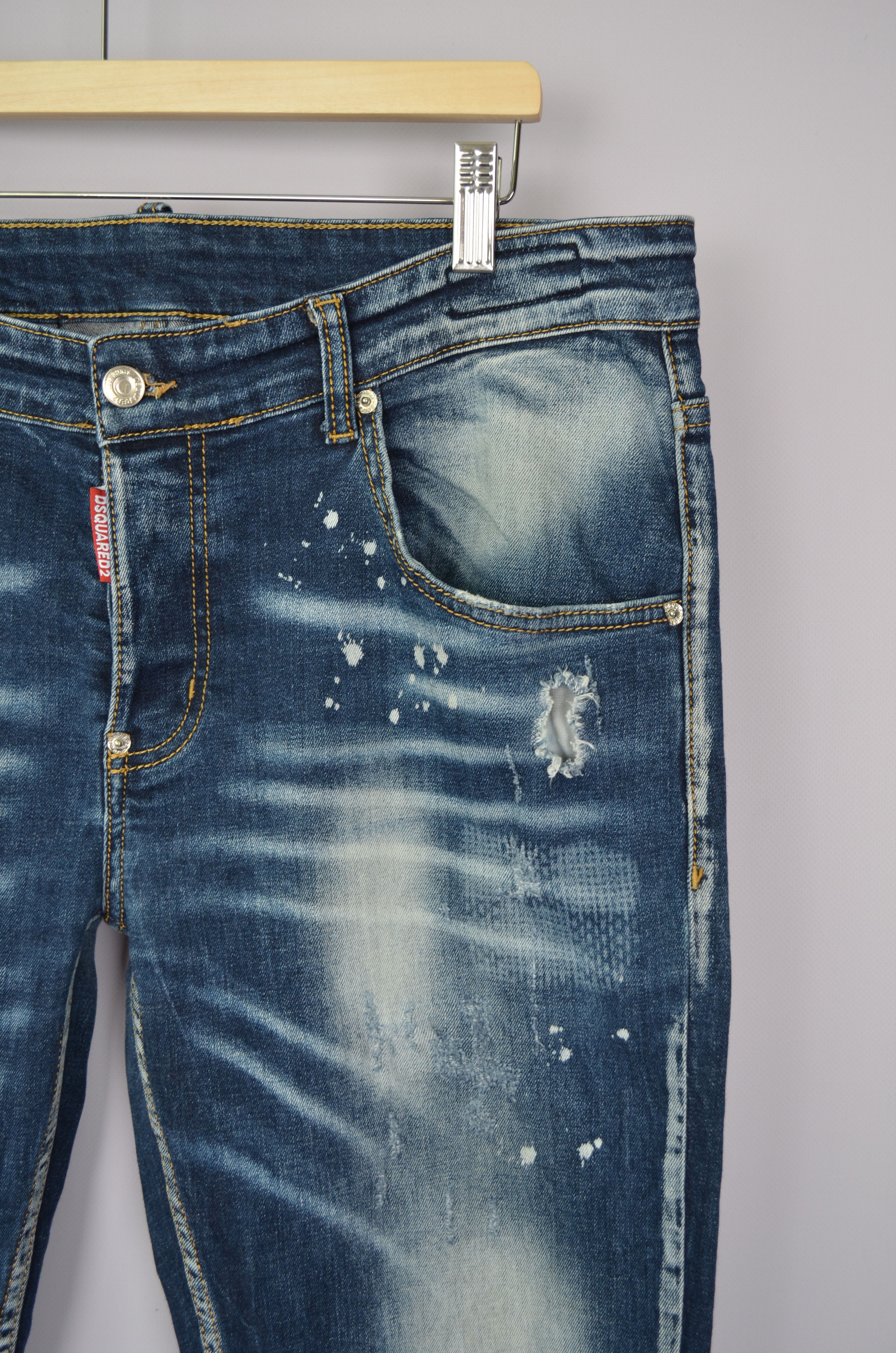 Designer × Dsquared2 Dsquared2 Cool Guy Blue Painted Distressed Slim Jeans Sz W34 Size US 34 / EU 50 - 4 Thumbnail