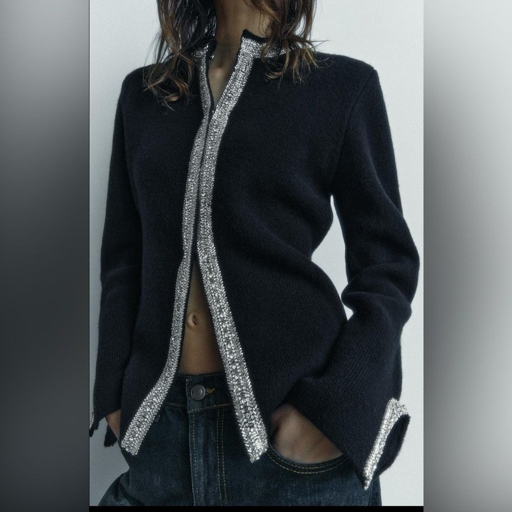 Zara NWT Zara 100% Wool Elegant Black Jacket with Silver Accents Size M / US 6-8 / IT 42-44 - 2 Thumbnail