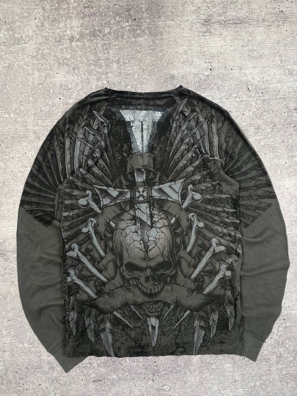 Affliction Vintage Throwdown By Affliction AOP Skull Long Sleeve Y2K Size US M / EU 48-50 / 2 - 4 Thumbnail