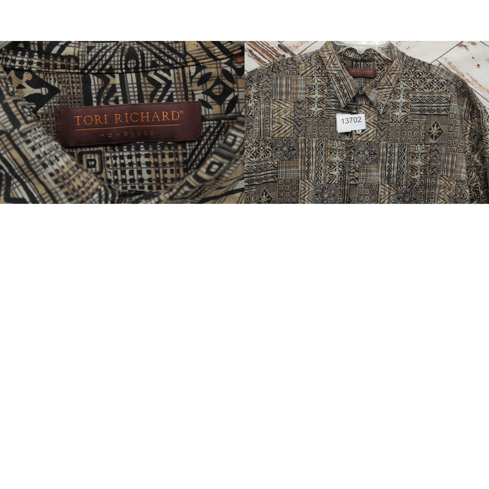 Tori Richard Tori Richard Shirt Men's XL Brown Geometric Hawaiian Luau Short Sleeve Button-Up USA Size US XL / EU 56 / 4 - 8 Thumbnail