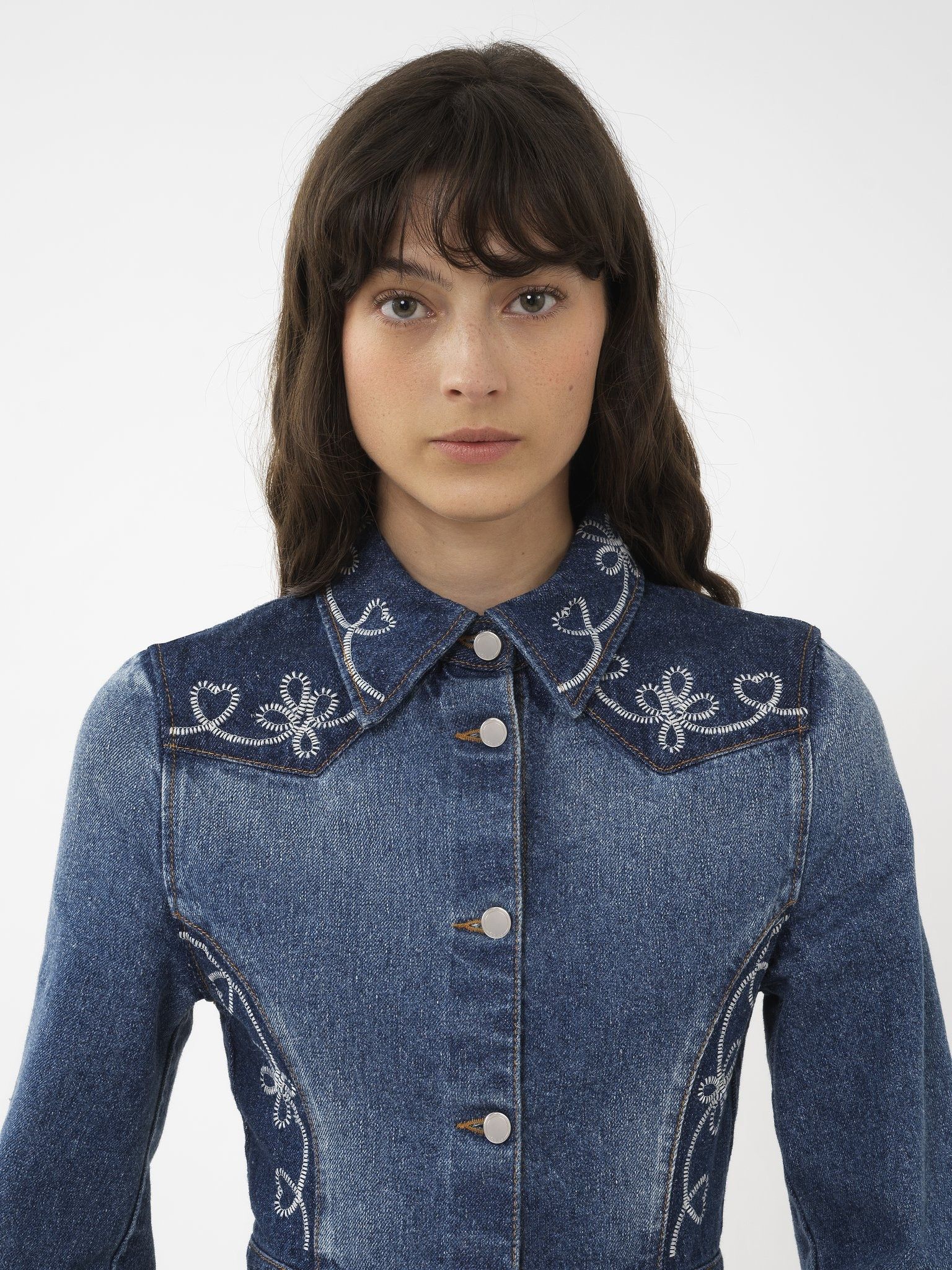 Chloe o1loc1c10425 Embroidered Denim Shirt Dress in Blue Size XL / US 12-14 / IT 48-50 - 5 Thumbnail
