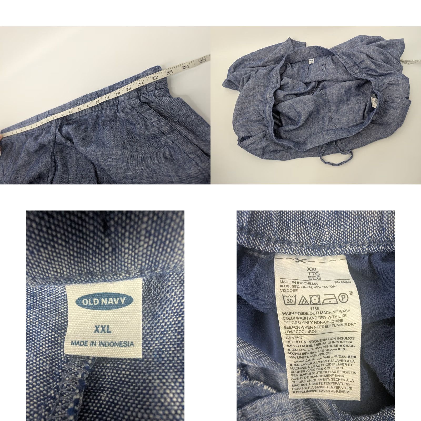 Old Navy Old Navy Linen Blend Wide Leg Pants Womens 2XL Chambray Blue 675993 Size 40" / US 18 - 8 Thumbnail