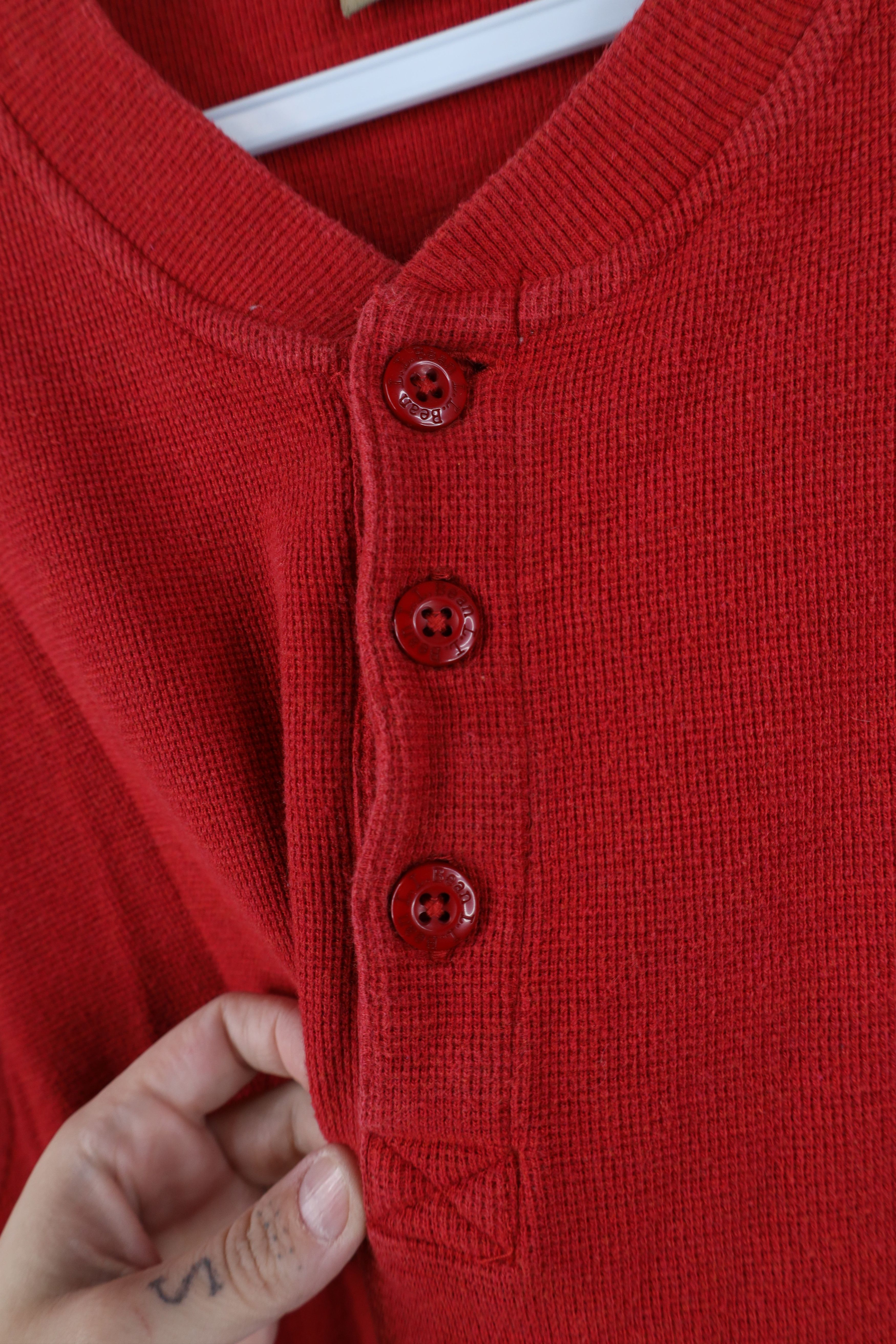 L.L. Bean Vintage LL Bean Waffle Knit Long Sleeve Henley T-Shirt Red Size US S / EU 44-46 / 1 - 6 Thumbnail