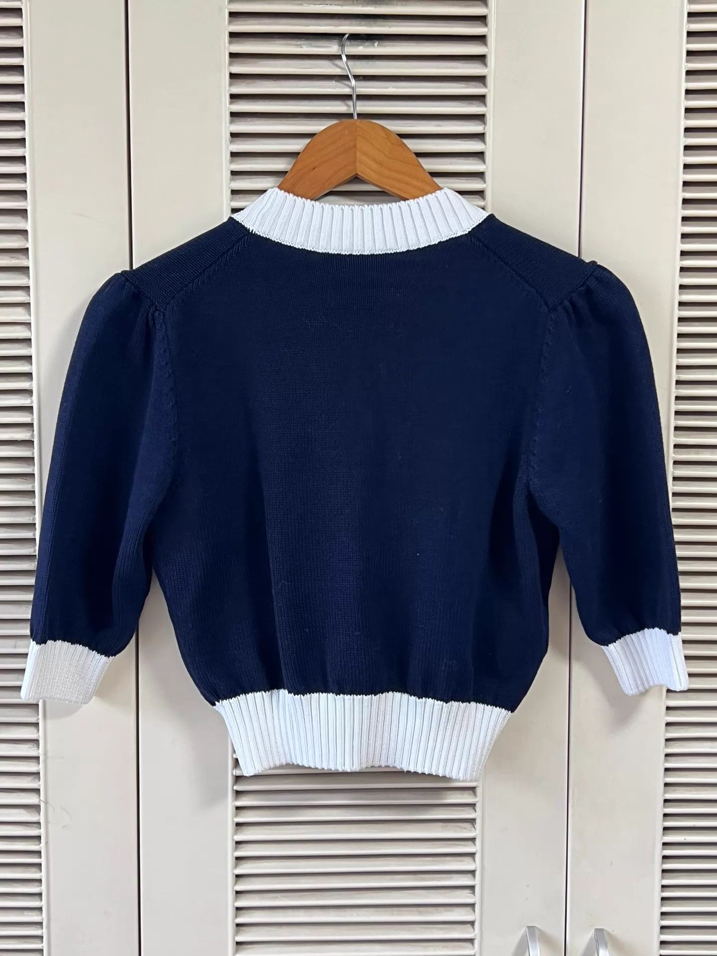 Prada Prada Women's Navy-White Colorblock Knit Cardigan 36 Size XS / US 0-2 / IT 36-38 - 2 Thumbnail