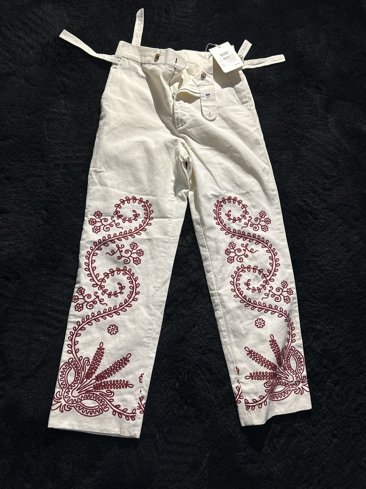 image of Bode Embroidery Pants in White, Men's (Size 30)