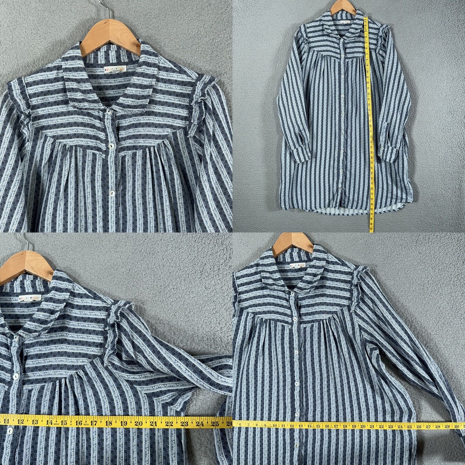Vintage Roller Rabbit Linen Dress Womens Large Blue Stripe Button up Boho Tunic Shirt Size L / US 10 / IT 46 - 8 Thumbnail