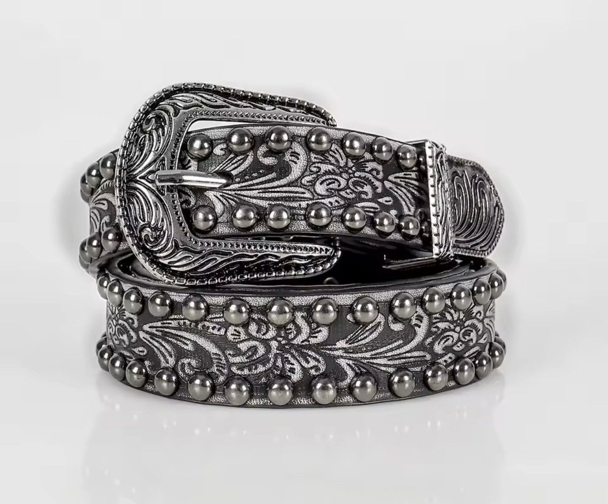 Japanese Brand retro old threaded rivet embossed Pu Leather belt Size ONE SIZE - 4 Thumbnail