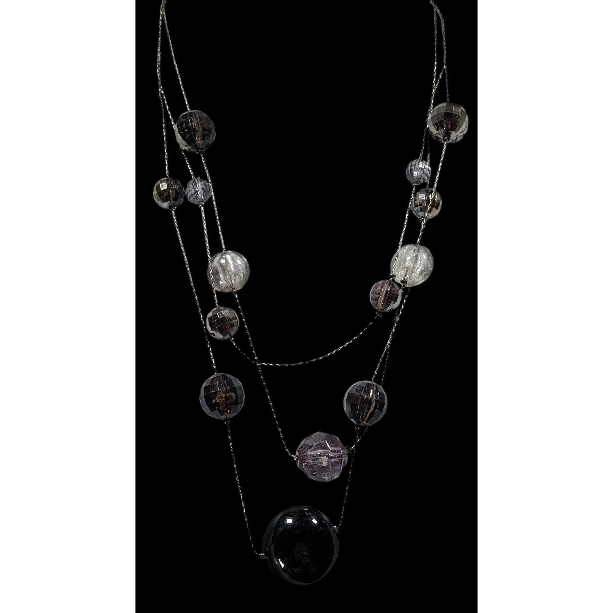 Other Dark Elegant Black And Silver Tone Layered Station Necklace Size ONE SIZE - 4 Thumbnail