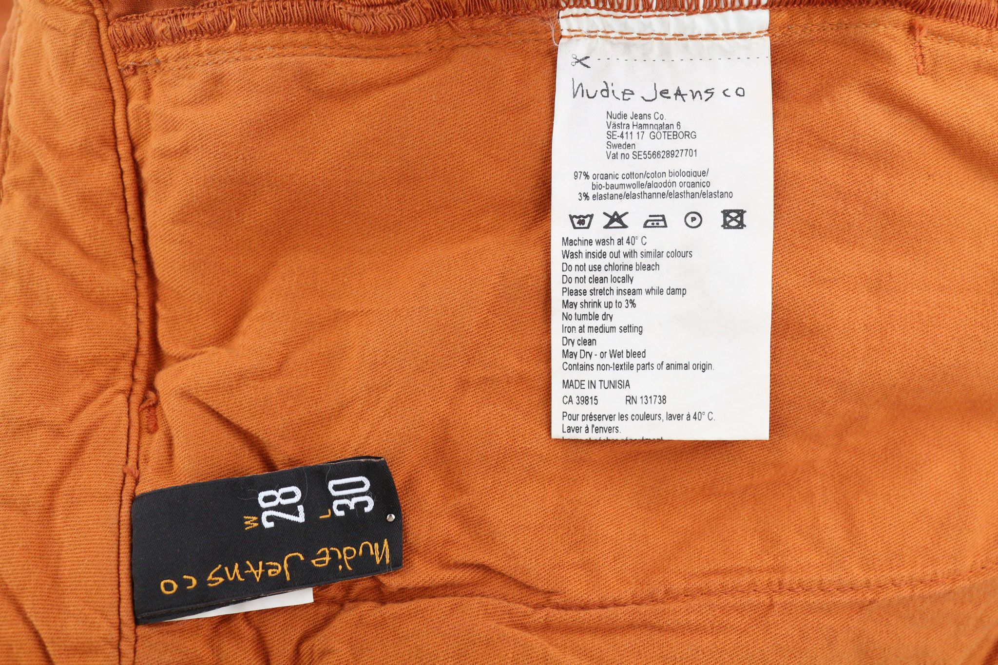 Nudie Jeans KHAKI SLIM W28/L30 Organic Warm Orange Zip Chino 82557 Size US 28 / EU 44 - 6 Thumbnail