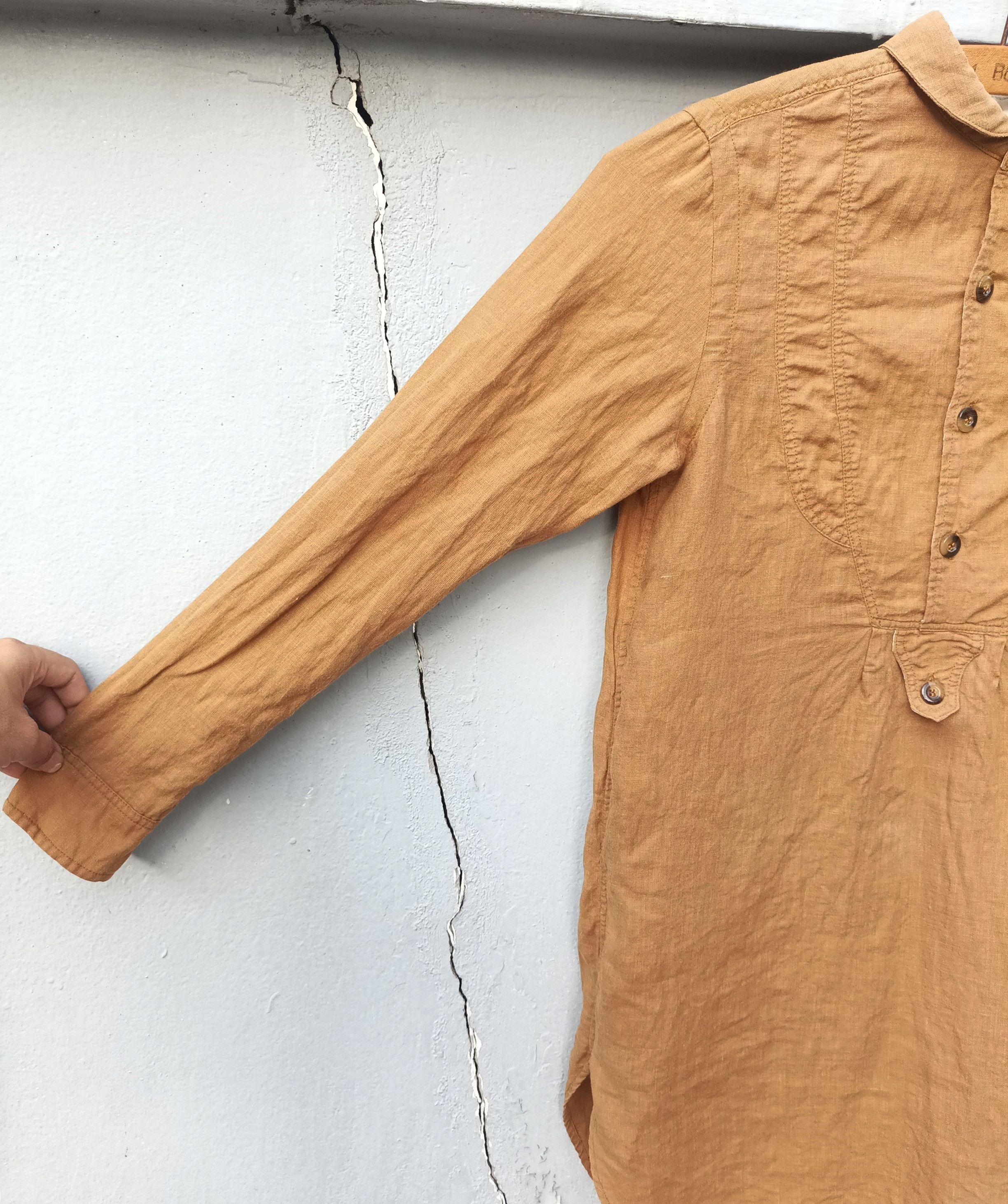 Japanese Brand (D52) Beams Boy Khaki Half Button Linen blouse Size XS / US 0-2 / IT 36-38 - 7 Thumbnail