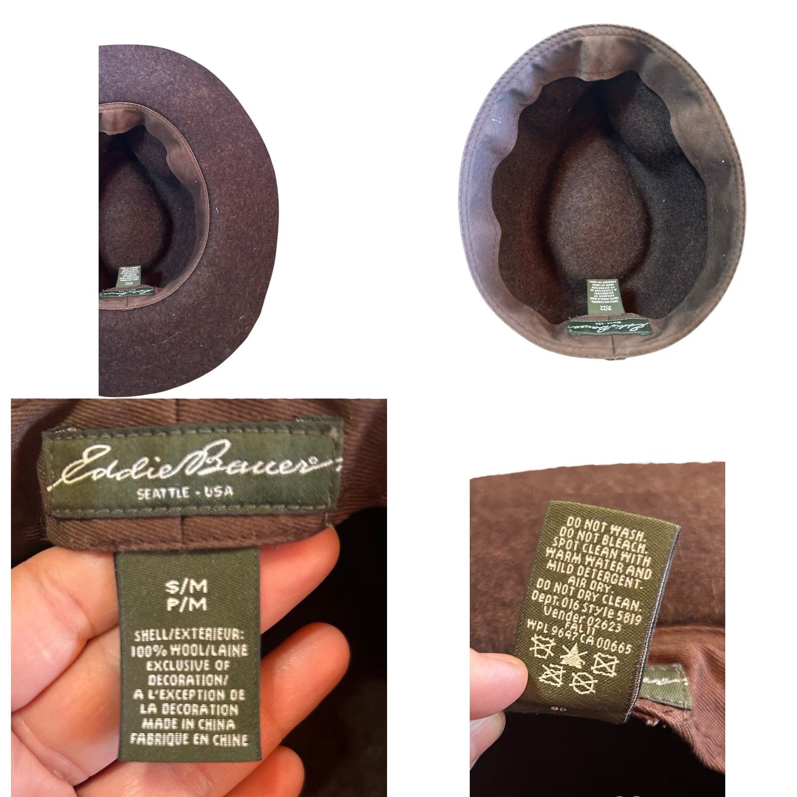 Eddie Bauer VINTAGE Eddie Bauer Lite Felt 100% Wool Fedora Hat Brown Leather Band Small/Medium Size ONE SIZE - 10 Thumbnail