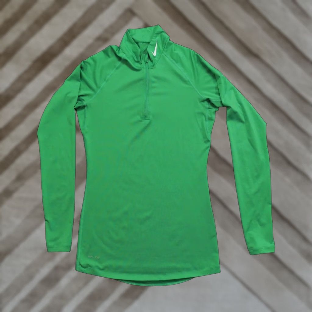 Nike Nike Shirt Womens XL Green Dri-FIT Pro Long Sleeve Mock Neck Zip Thumb Holes Casual Pullover Size XL / US 12-14 / IT 48-50 - 1 Thumbnail