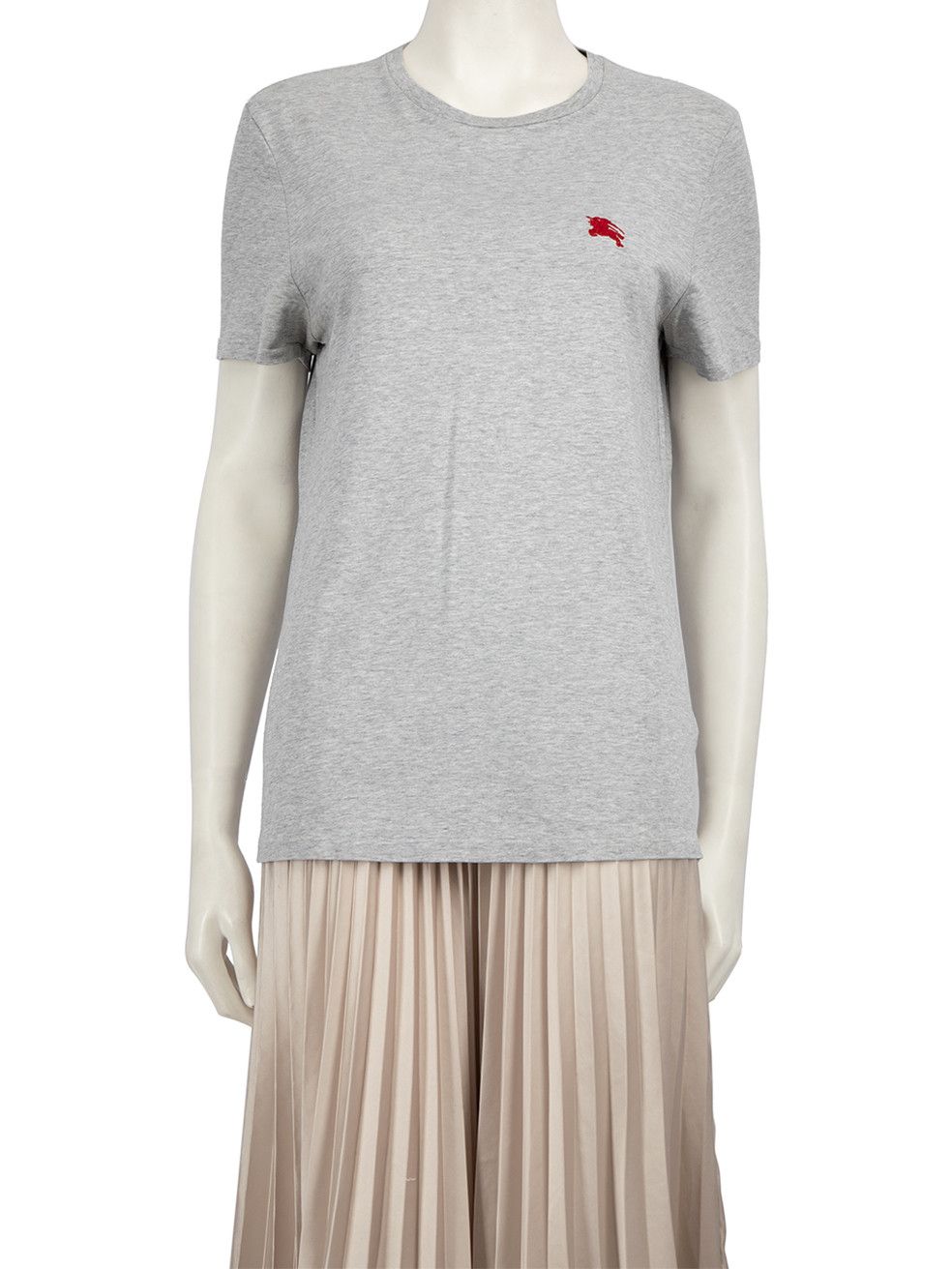 image of Burberry Grey Logo Embroidered T-Shirt, Women's (Size Small)