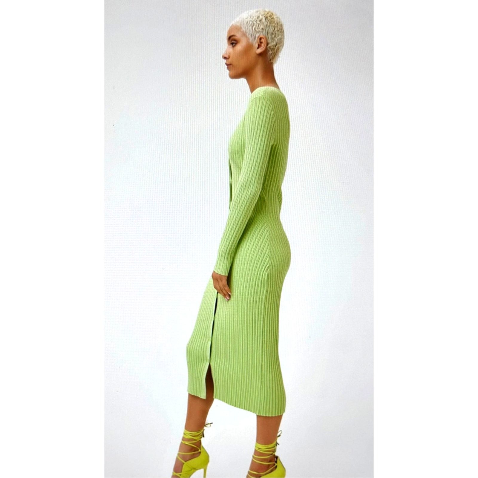Other LITA By Ciara Rib Cardigan Button Front Midi Dress - Lime -S Size S / US 4 / IT 40 - 3 Thumbnail