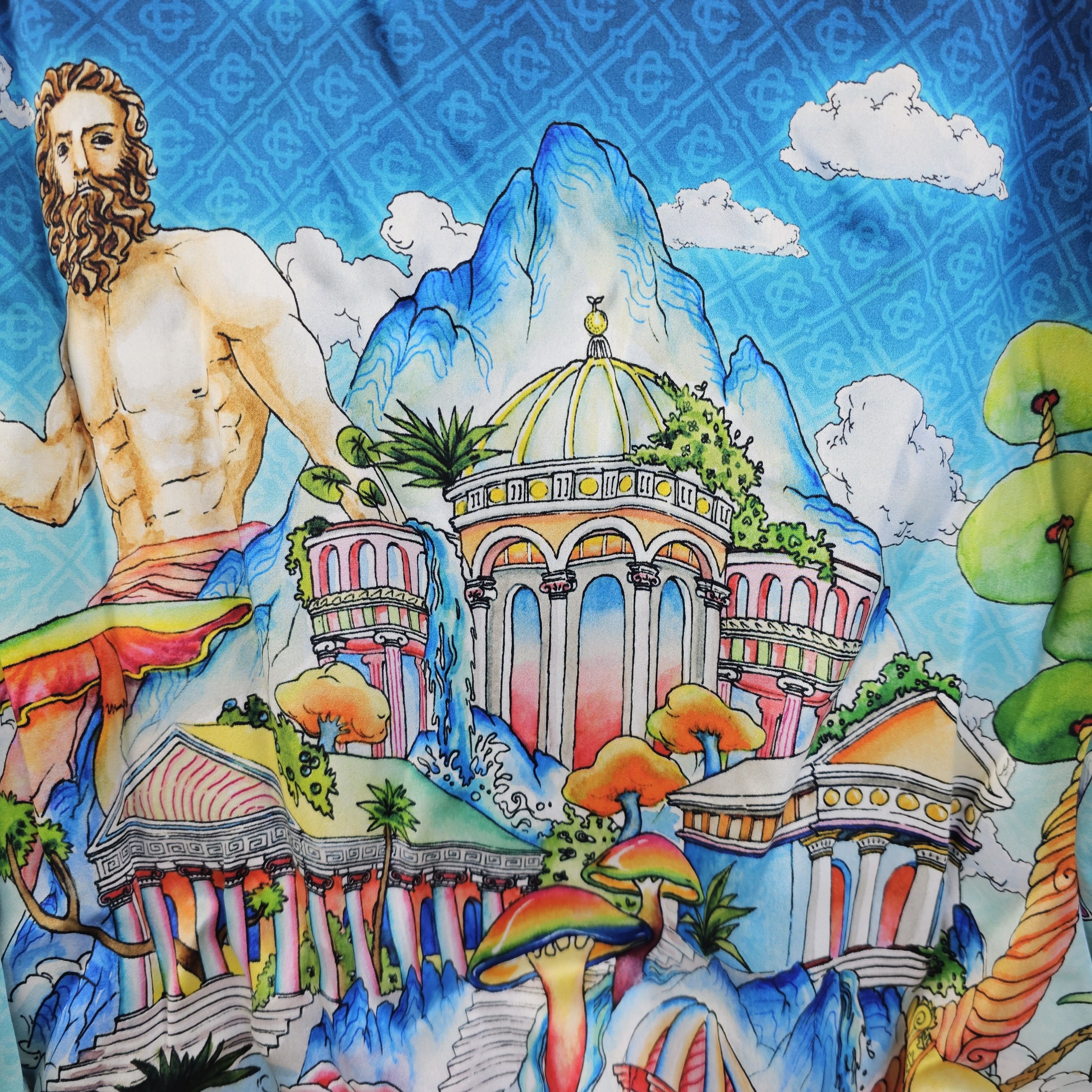 Casablanca Le Temple Multicolor Silk Long Sleeve Shirt New S