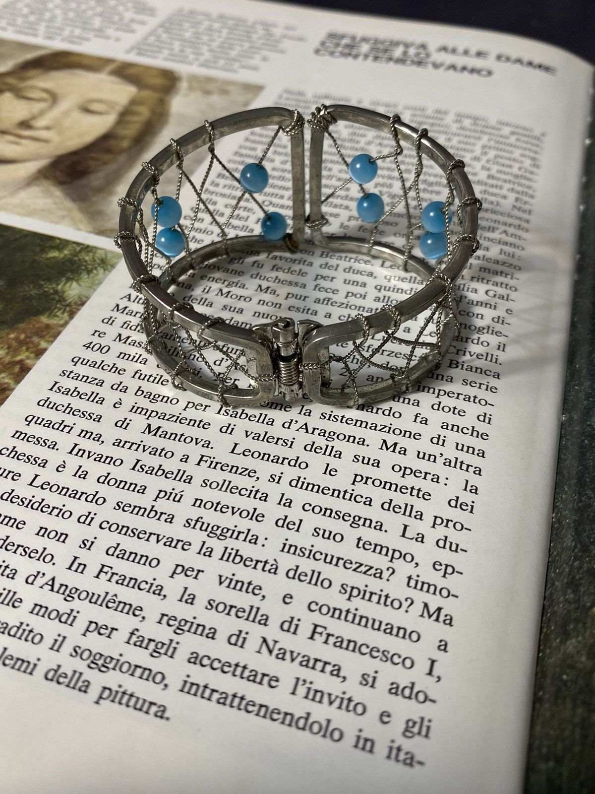 Jewelry × Vintage Retro Futuristic Bracelet with Blue Ceramic Size ONE SIZE - 4 Thumbnail