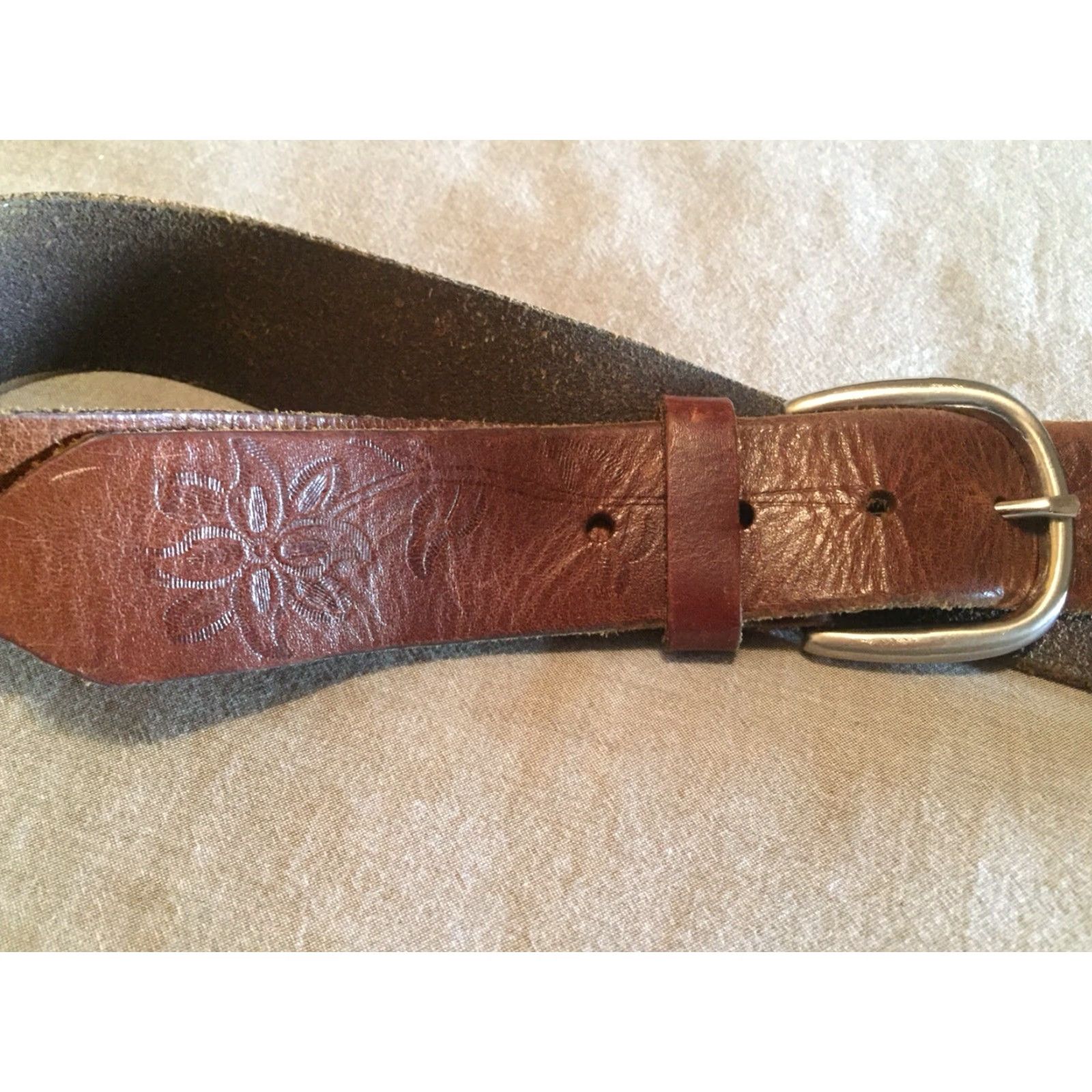 Vintage Women's Leather Belt Size 35 Brown 1-1/2'' Wide Floral Print Belt Women Size ONE SIZE - 4 Thumbnail