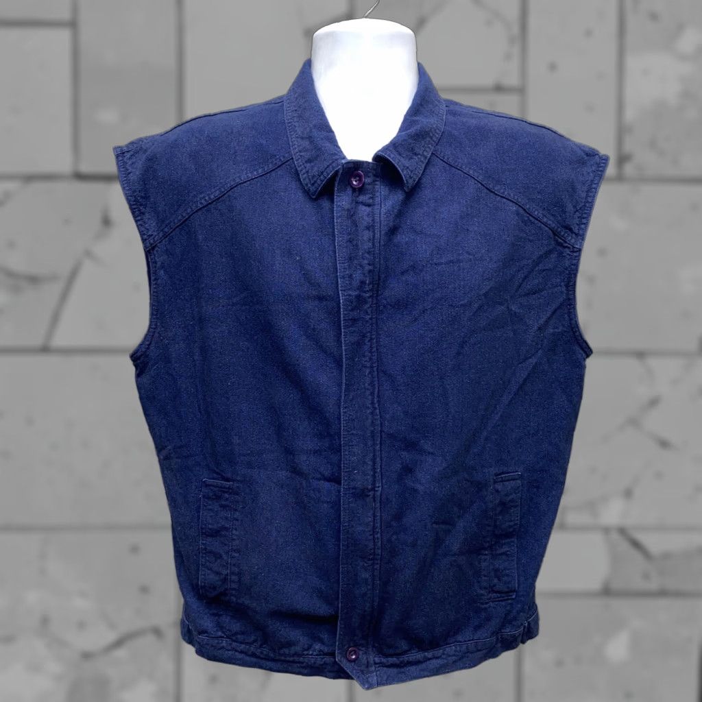 Vintage Jean-Paul Germain Blue Cotton Full Zip Mens Vest Size Medium Size 40R - 1 Thumbnail