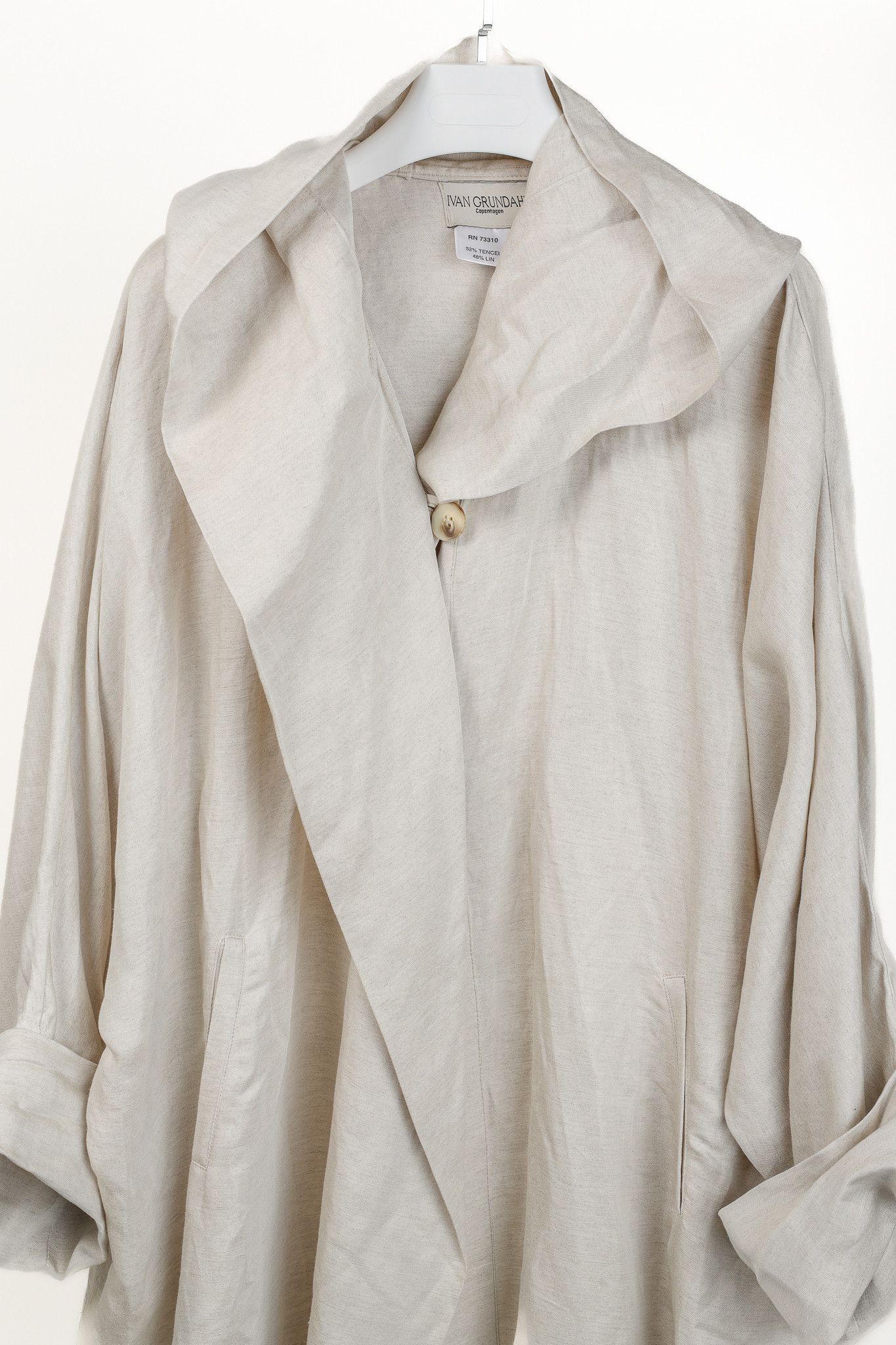 Ivan Grundahl Ivan Grundahl Beige Linen Oversized Hooded Coat Size XL / US 12-14 / IT 48-50 - 3 Thumbnail