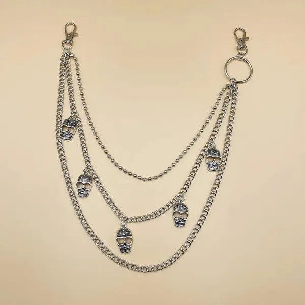 VIBE Skulls 3 Layer long chain , Wallet Chain Size ONE SIZE - 6 Thumbnail