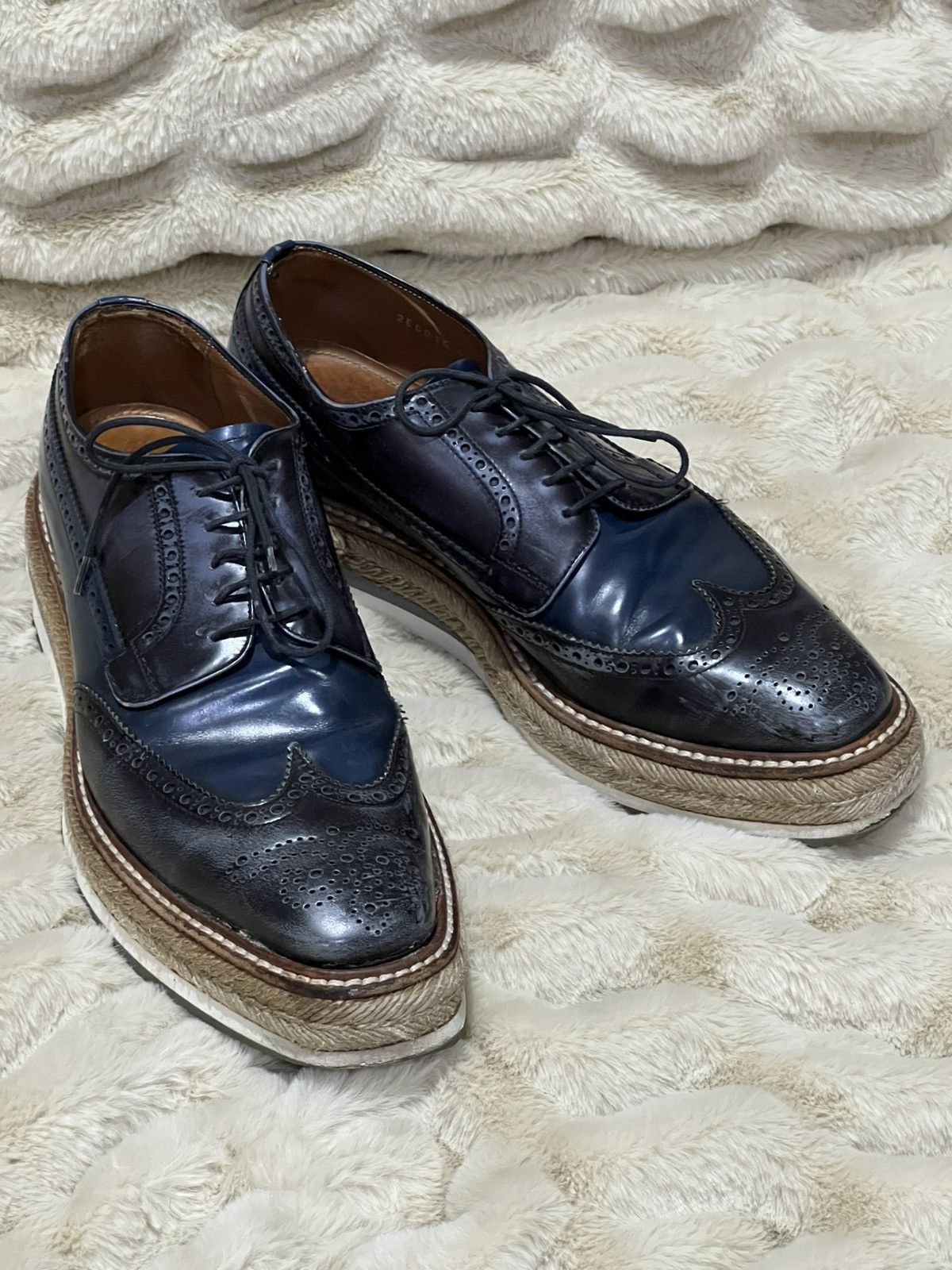Prada Prada Men's Shoes Brogue Leather Navy Blue Wingtip Oxford Size US 6.5 / EU 39-40 - 1 Thumbnail
