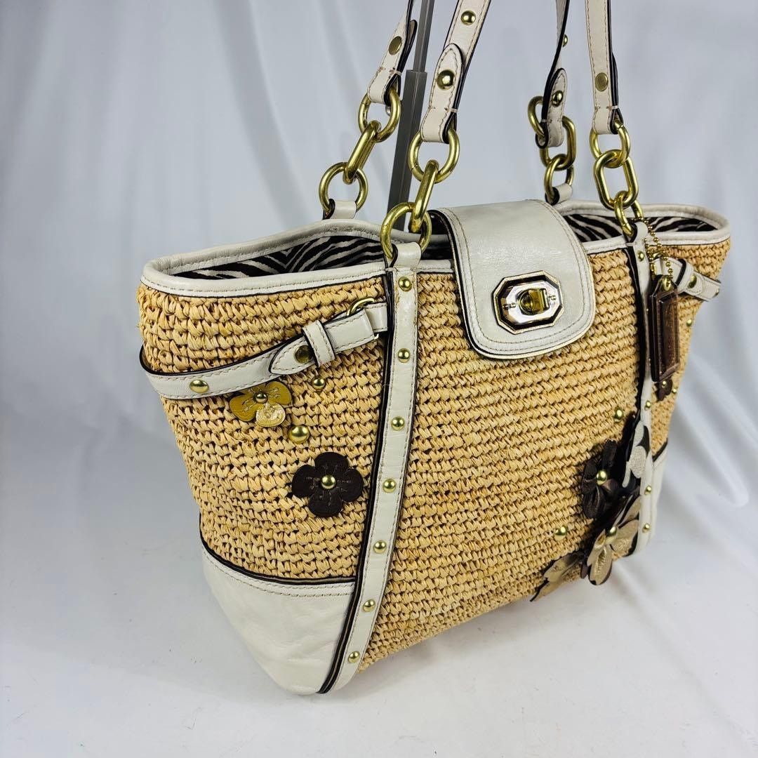 Coach Coach Straw Tea Rose Turnlock Tote Large Bag Size ONE SIZE - 9 Thumbnail