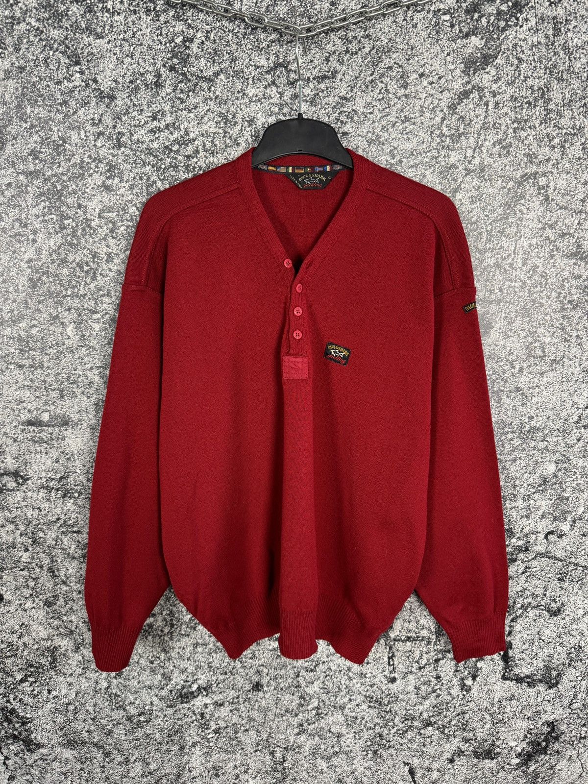 Paul & Shark Paul Shark Wool Sweater Red Henley Knit Made In Italy XL Size US XL / EU 56 / 4 - 1 Thumbnail