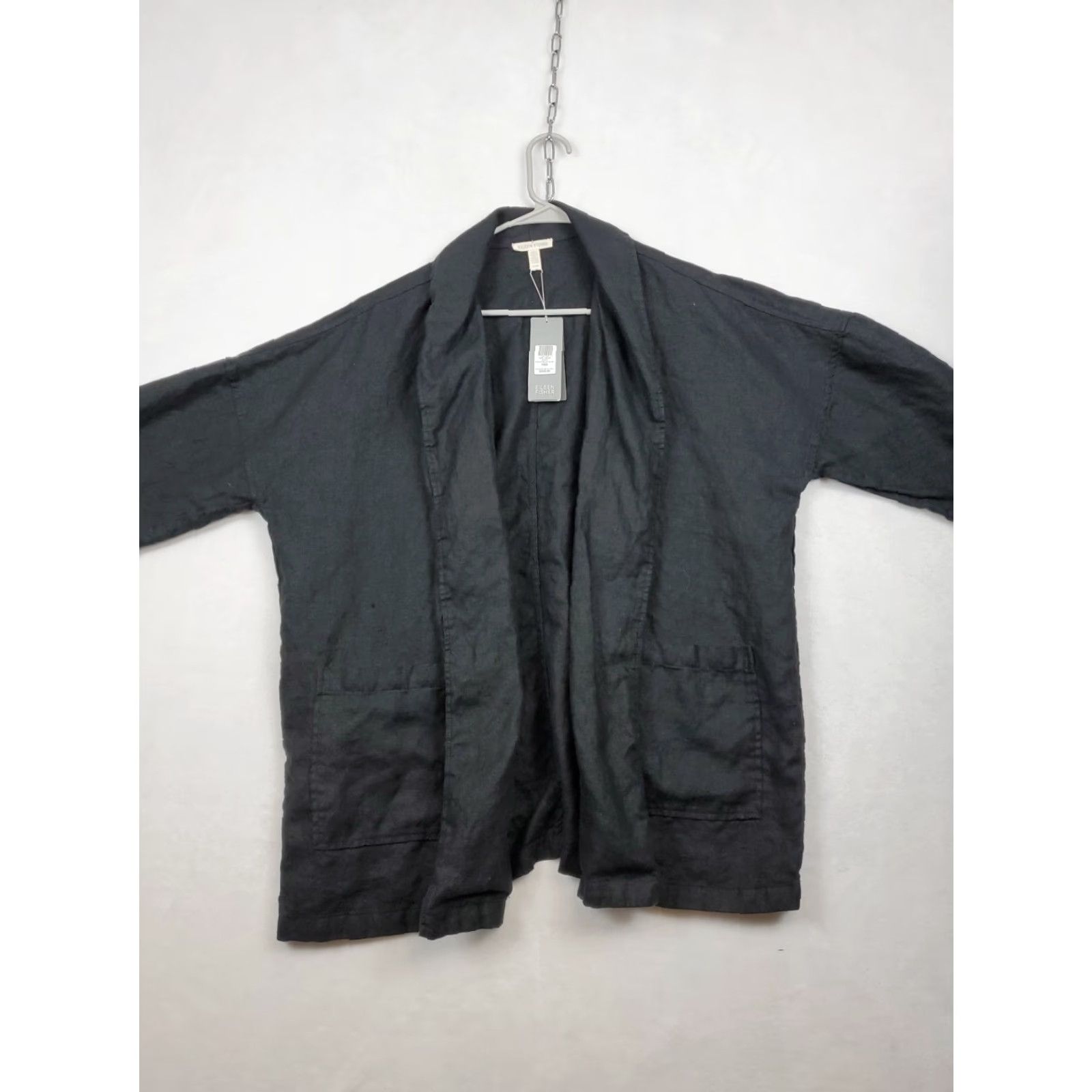 Eileen Fisher VINTAGE Eileen Fisher Blazer Women Black 100% Linen Open Front Single-Breasted Blazer Jacket Long Sleeve Size M / US 6-8 / IT 42-44 - 3 Thumbnail