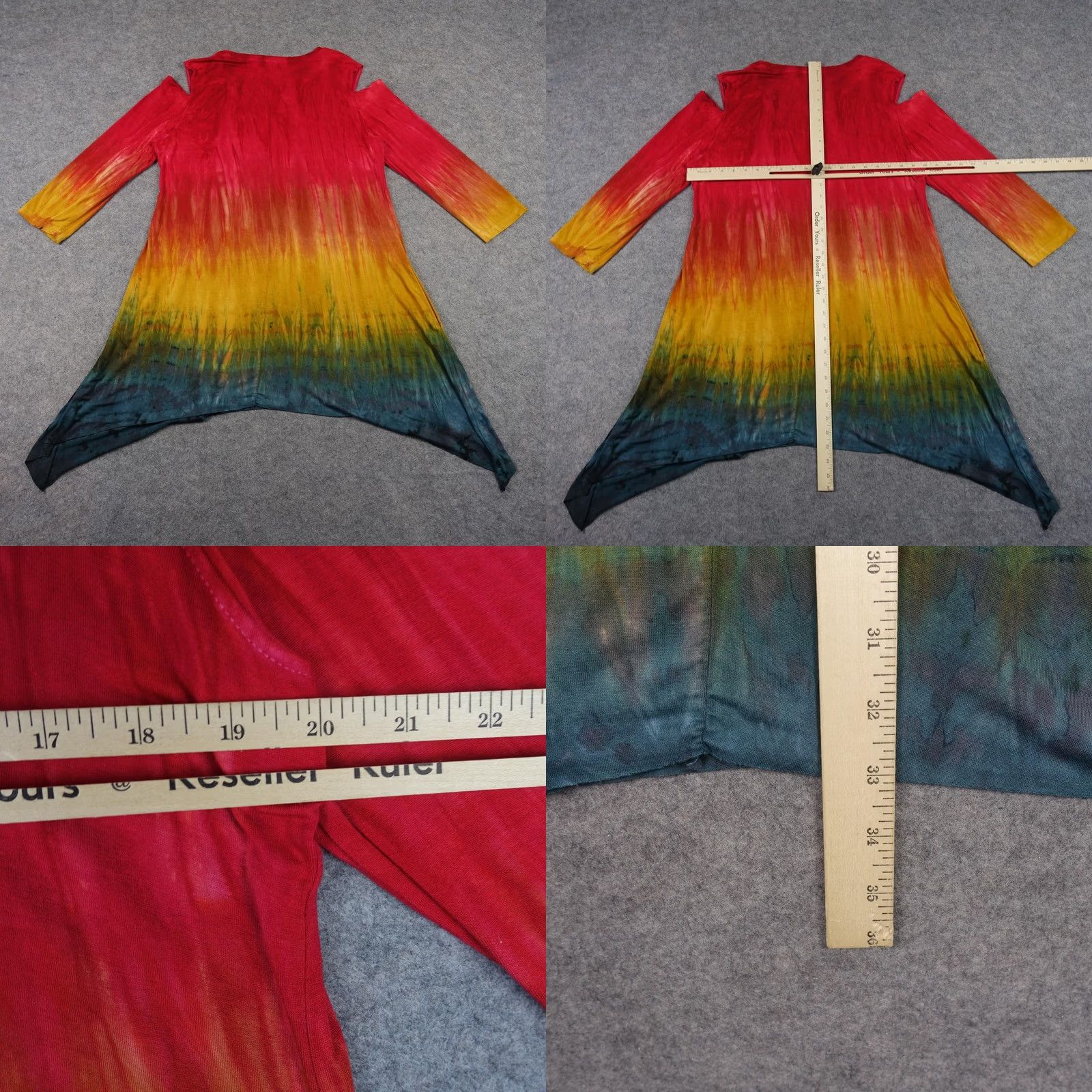 CLOT VINTAGE Art Of Cloth Shirt Dress Womens L Red Tie Dye Cold Shoulder Tunic Top V-Neck 3/4 Sleeve Stretch Jersey Casual Size L / US 10 / IT 46 - 8 Thumbnail