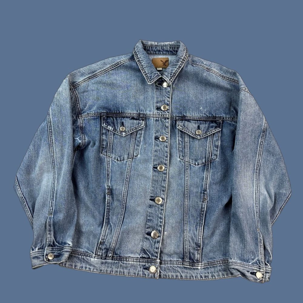 American Eagle Outfitters VINTAGE American Eagle Jacket Mens Medium Blue Denim Classic Trucker Rockabilly 90s USA Western Logo Pockets Collared Button Closure Size US M / EU 48-50 / 2 - 1 Thumbnail
