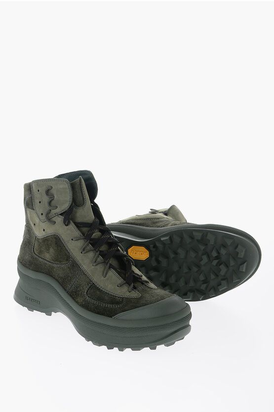 image of Jil Sander Suede Leather High-Top Sneakers With Vibram Soles in Green, Men's (Size 11)