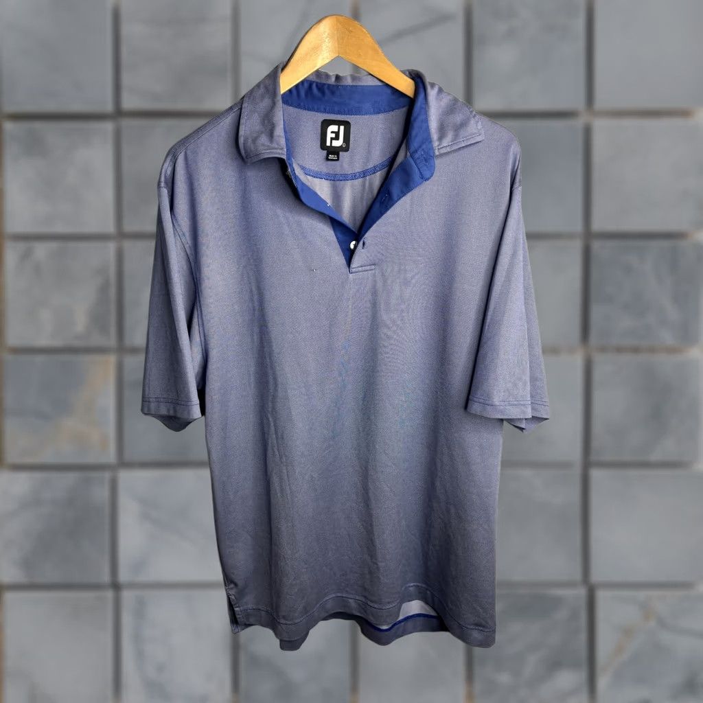 Footjoy FootJoy Golf Polo Shirt Mens Large Blue Geometric Knit Stretch Performance Size US L / EU 52-54 / 3 - 1 Thumbnail