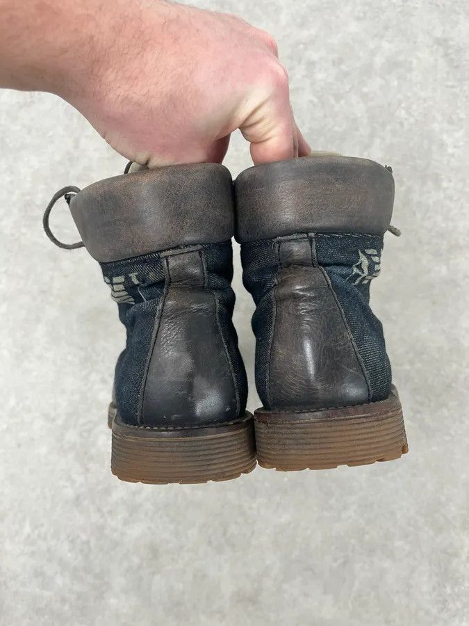 Armani 2000s Armani Brown Eroded Leather & Denim Boots Size US 11 / EU 44 - 6 Thumbnail