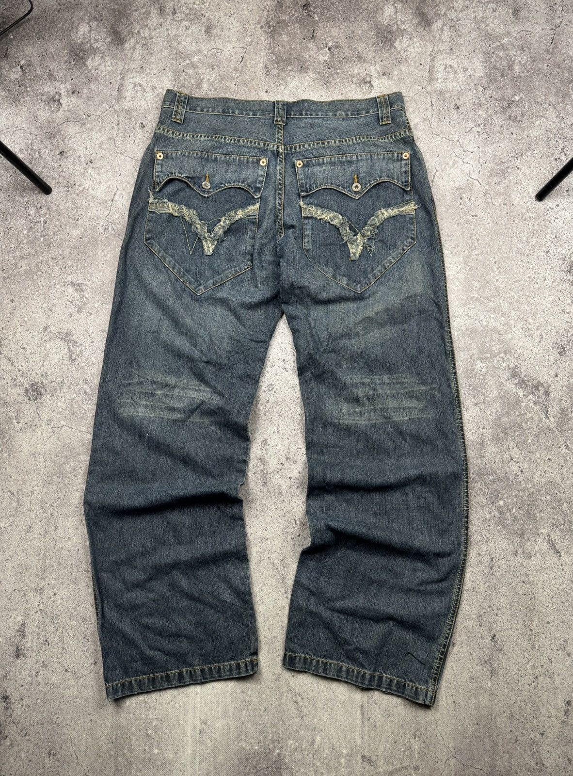 Japanese Brand Vintage Flared Jeans Baggy Wide Japanese Y2K Avant Garde Size US 34 / EU 50 - 6 Thumbnail