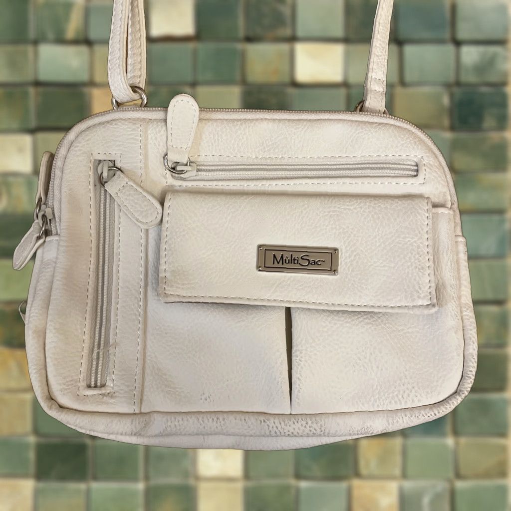 Vintage VINTAGE MultiSac Haven White Vegan Leather Crossbody Handbag Pockets Boho Women Medium Crossbody Bags Mens? Size ONE SIZE - 1 Thumbnail