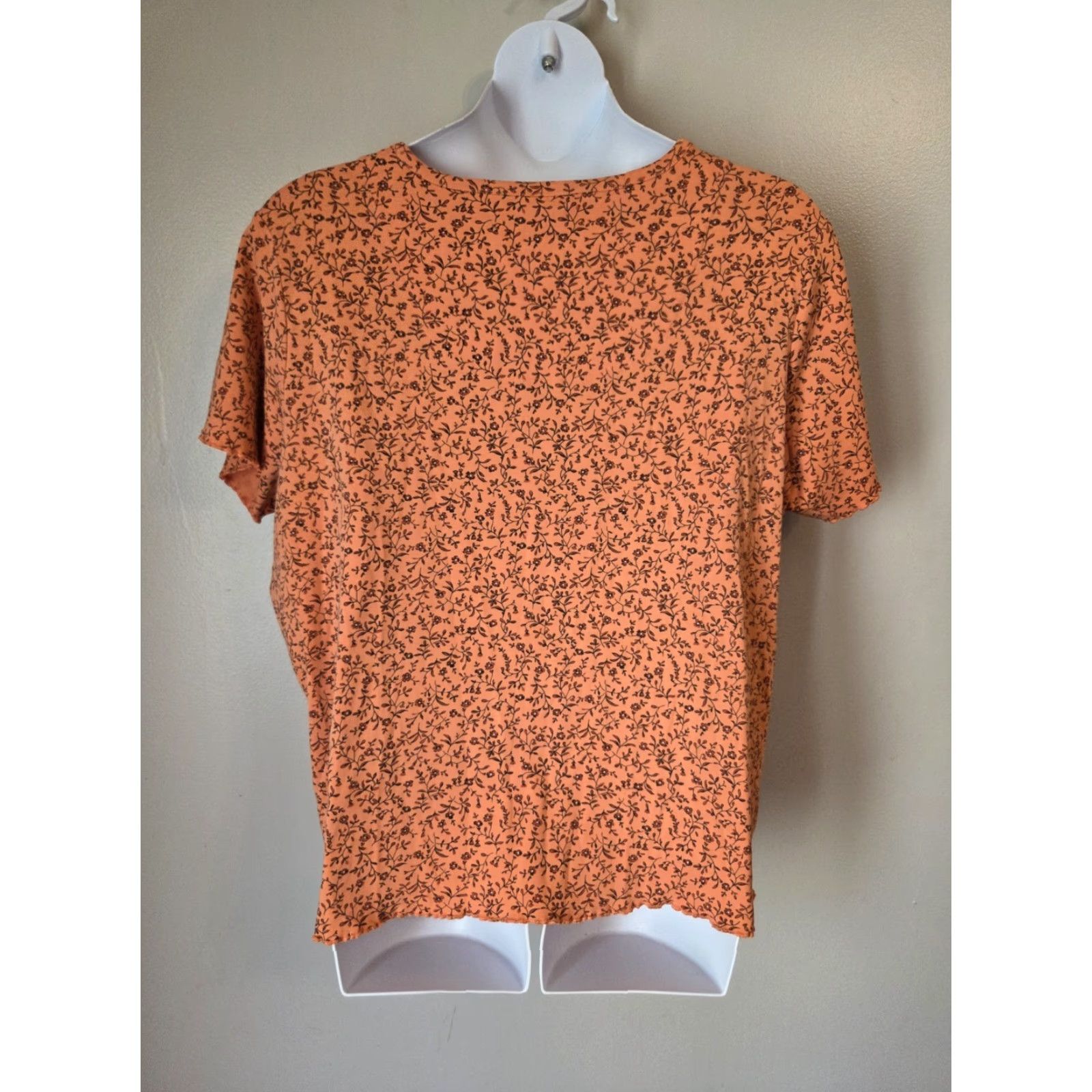 Vintage VINTAGE Fashion Bug Shirt Adults 26/28 Orange Floral Short Sleeve Casual Ruffle Trim Size 4XL / US 24-26 - 5 Thumbnail