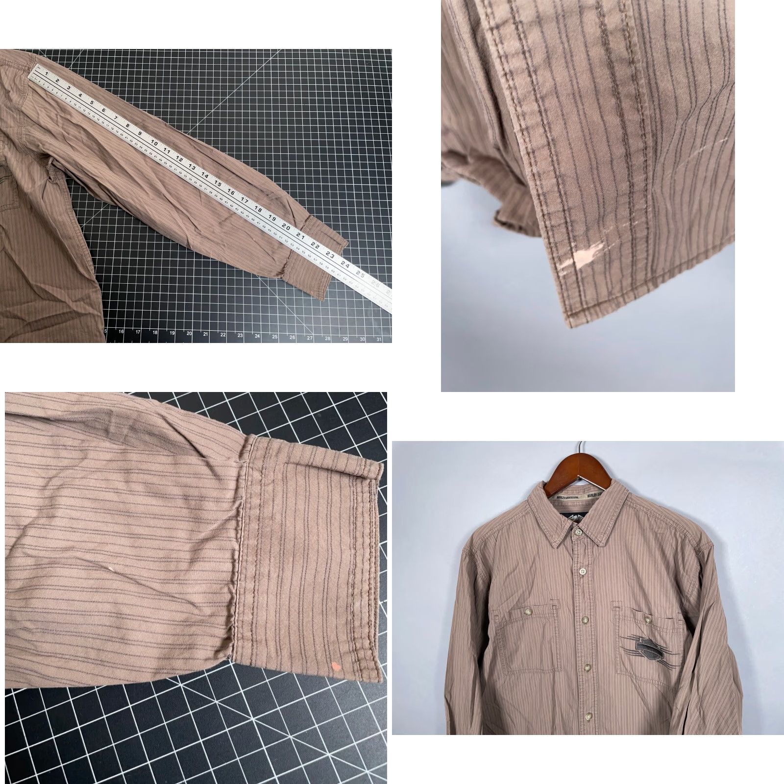 Harley Davidson VINTAGE Harley-Davidson Button-Up Shirt Men Large Long Sleeve Cotton Brown Striped Logo Biker Motorcycle Size US L / EU 52-54 / 3 - 8 Thumbnail
