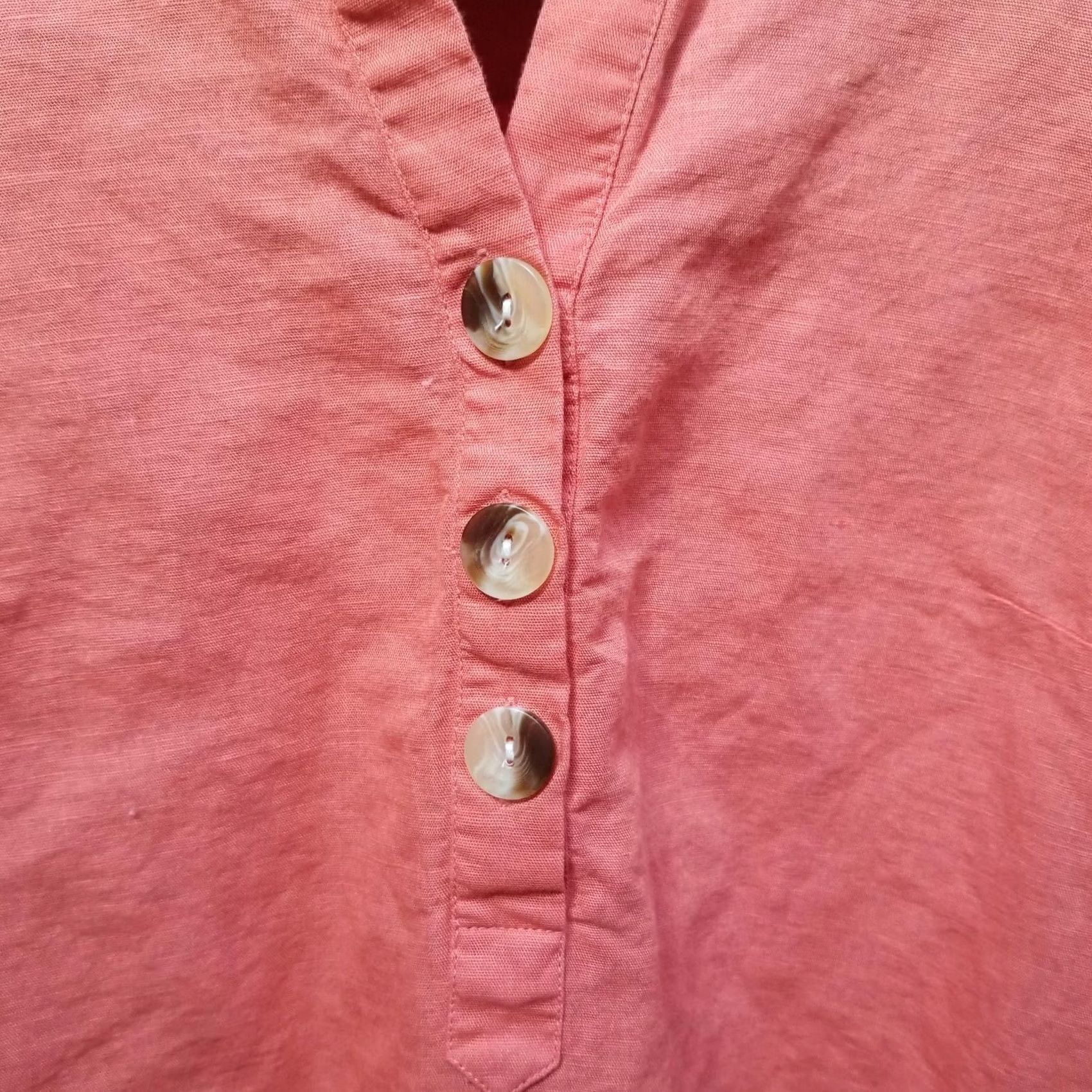 Vintage Collection L Womens Blouse Collared Henley Orange Sz 6 Cotton Linen Short Sleeve High-Low Womens Size M / US 6-8 / IT 42-44 - 3 Thumbnail