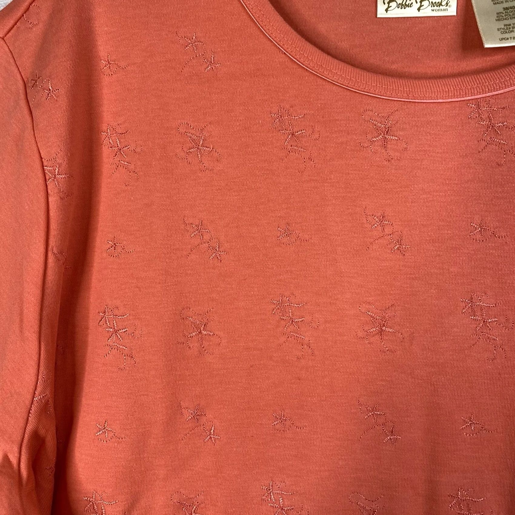 Vintage Bobbie Brooks Top Womens 18W 20W Coral Embroidered Tee Shirt Stretch NWT Modern Geometric Short Sleeve Adult Womens Size XXL / US 16-18 / IT 52-54 - 2 Thumbnail
