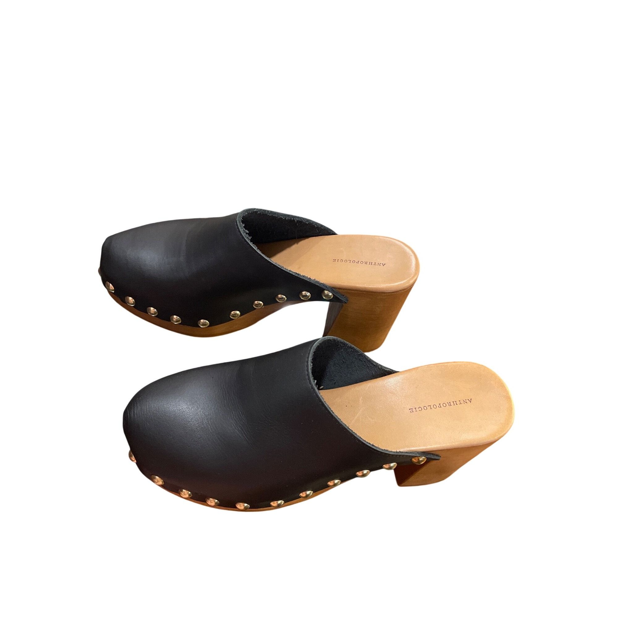 Anthropologie Anthropologie wms black leather 3.5" block heeled clogs shoe Size US 9.5 / IT 39.5 - 4 Thumbnail
