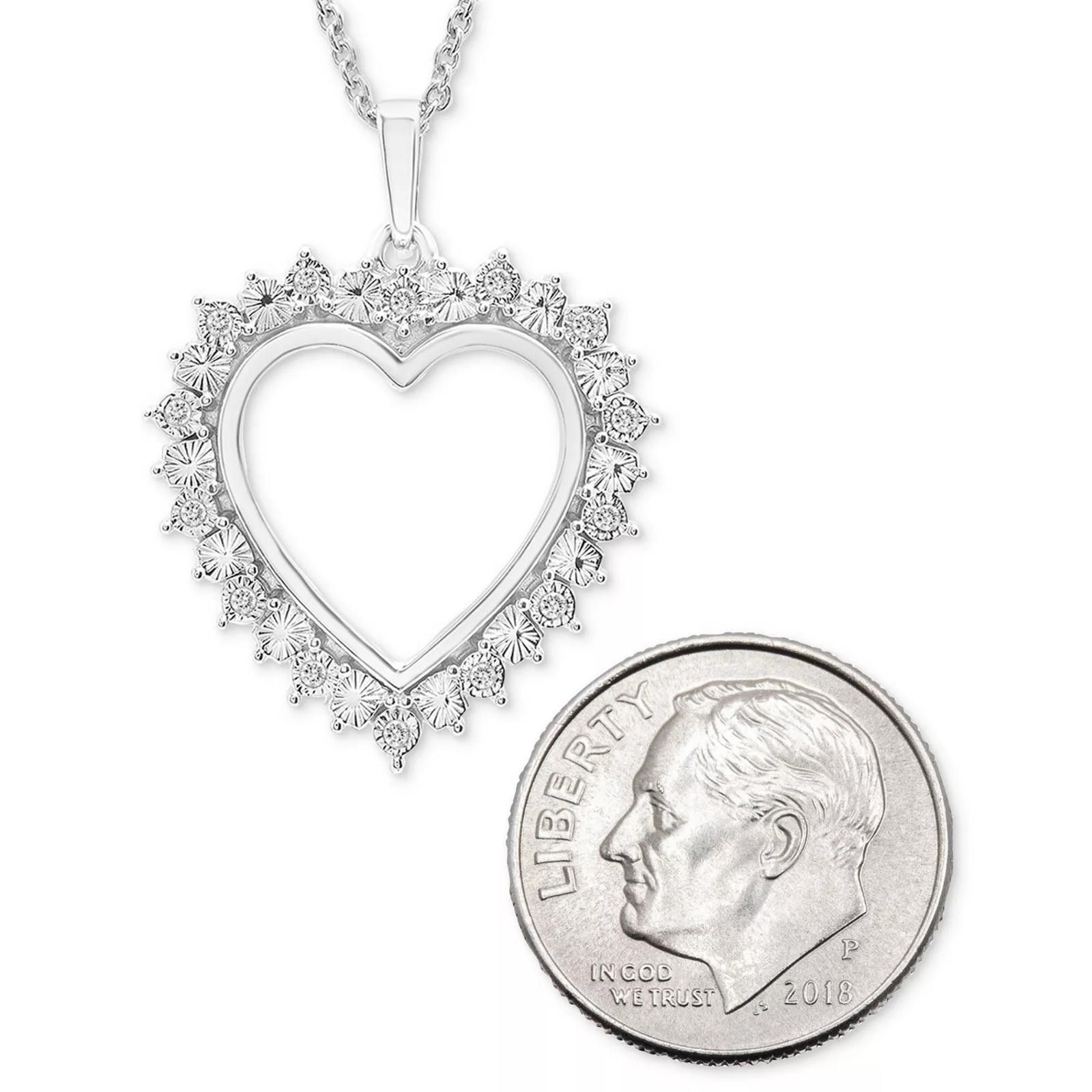 Macys Macy’s Diamond Heart Pendant Necklace – Sterling Silver Size ONE SIZE - 6 Thumbnail