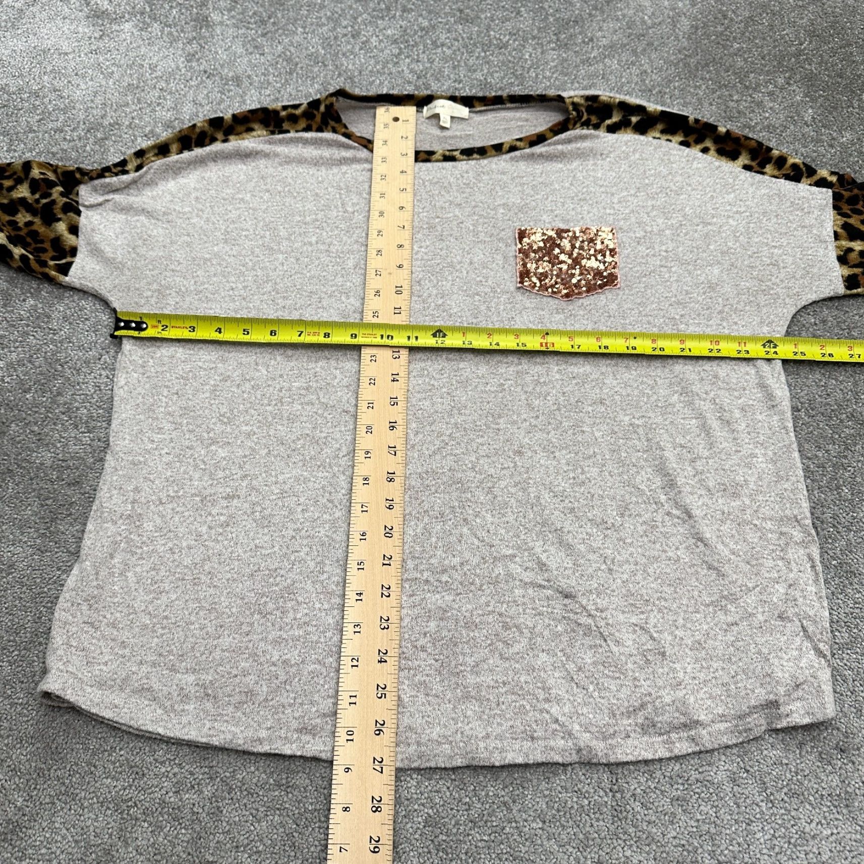 Vintage Perfect Peach Blouse Womens XL Gray Leopard Long Sleeve Round Neck Sequin Size XL / US 12-14 / IT 48-50 - 6 Thumbnail