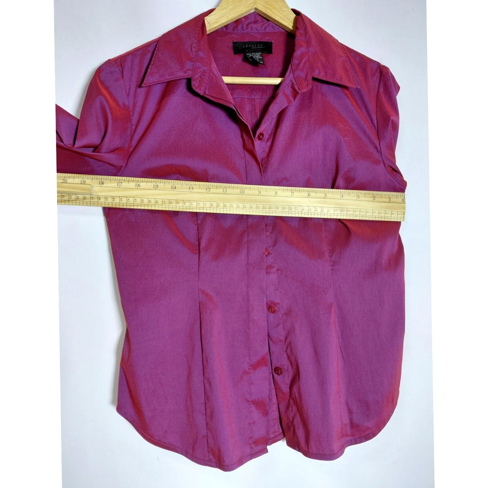 Express EXPRESS WORLD BRAND STRETCH Pink Button-Up Shirt Solid Size 7/8 Womens 3/4 Sleeve Collared Button-Up Spring Summer Casual Business Size M / US 6-8 / IT 42-44 - 6 Thumbnail