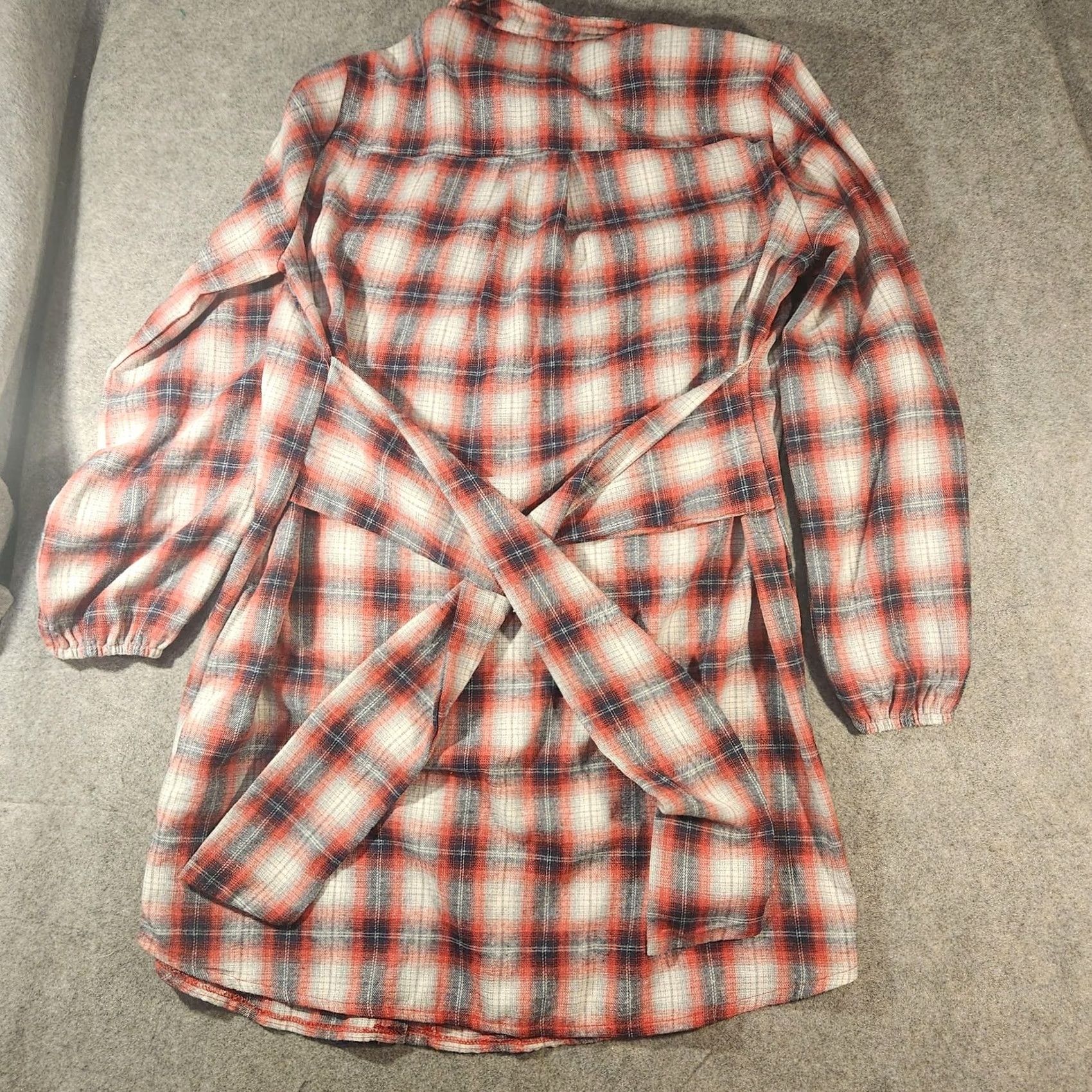 Vintage HALARA Shirt Dress Womens XL Red Plaid Flannel Button Front Long Sleeve Belted Size XL / US 12-14 / IT 48-50 - 6 Thumbnail