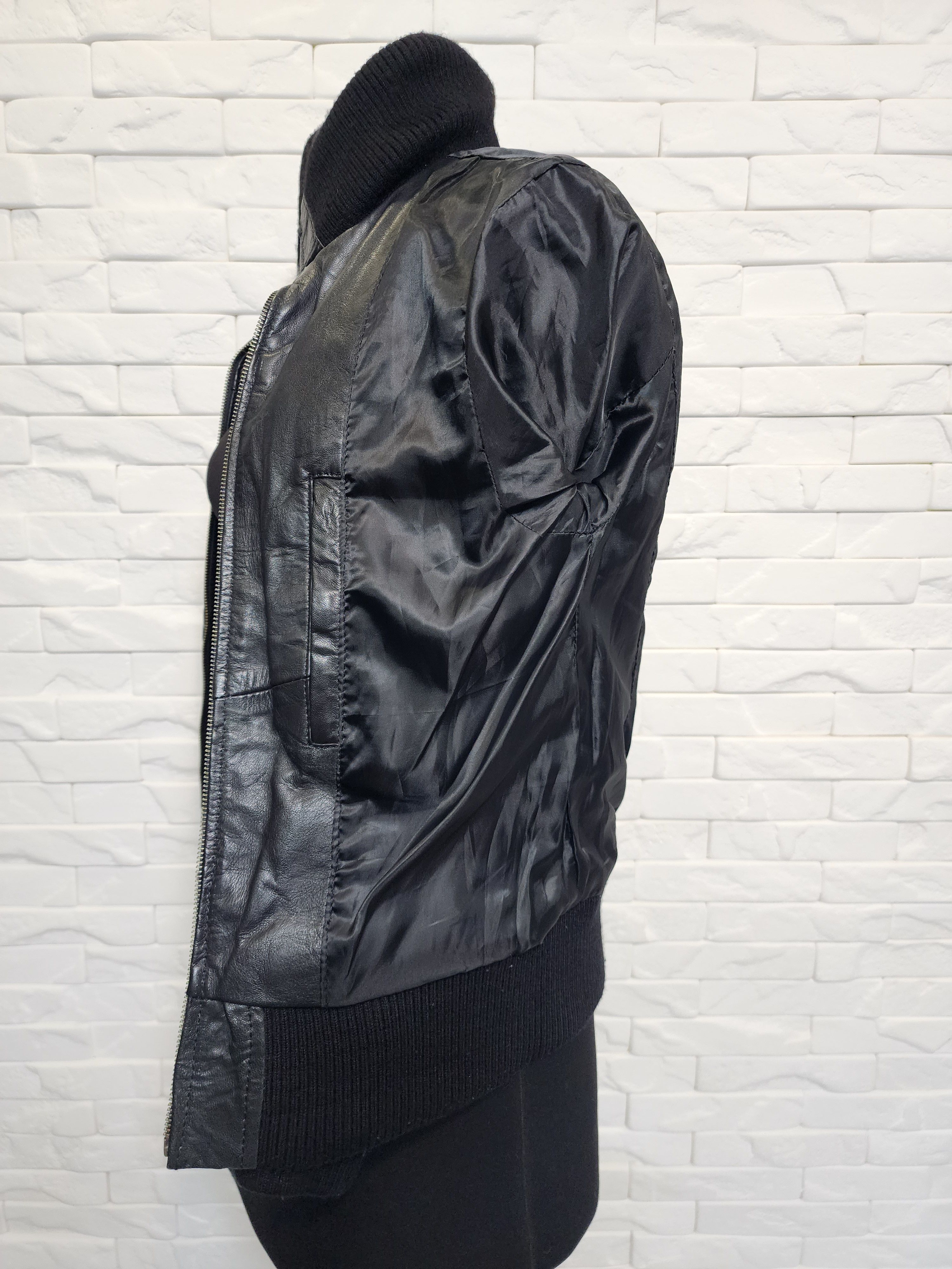 Jack & Jones Black Leather Jacket: Women's Metal Zipper Bomber Size S / US 4 / IT 40 - 11 Thumbnail