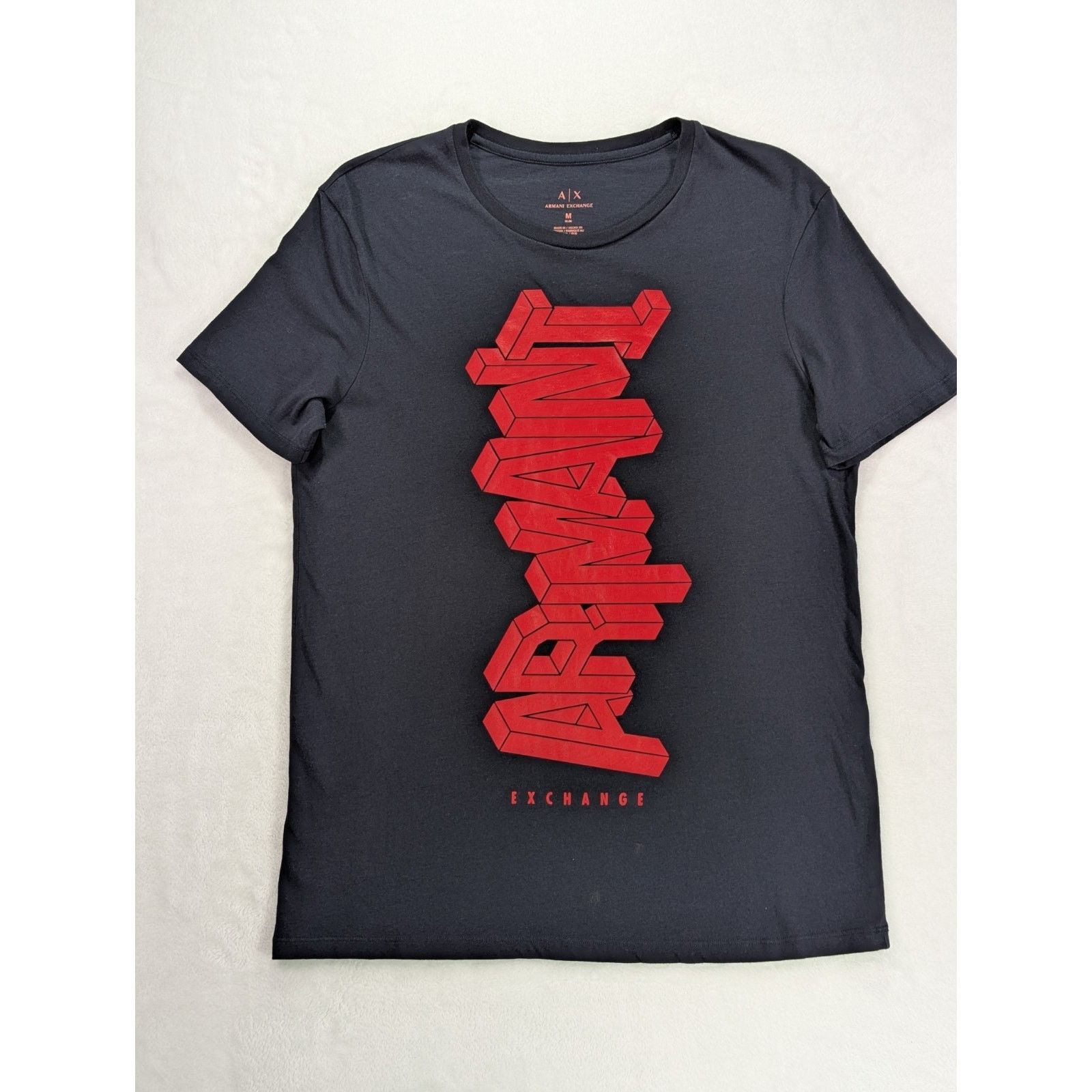 Armani Exchange Size M Slim Black w/Red 3-D Logo Graphic Crewneck T-Shirt Size US M / EU 48-50 / 2 - 1 Thumbnail