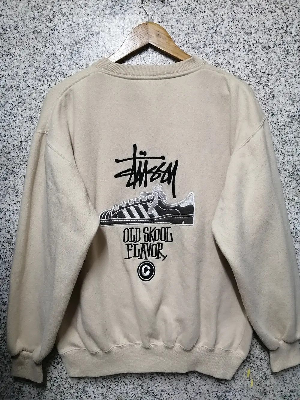 image of 90's Vintage Stussy Old Skool Flavor Embroidered Very in Cocoa Naturale, Men's (Size Large)