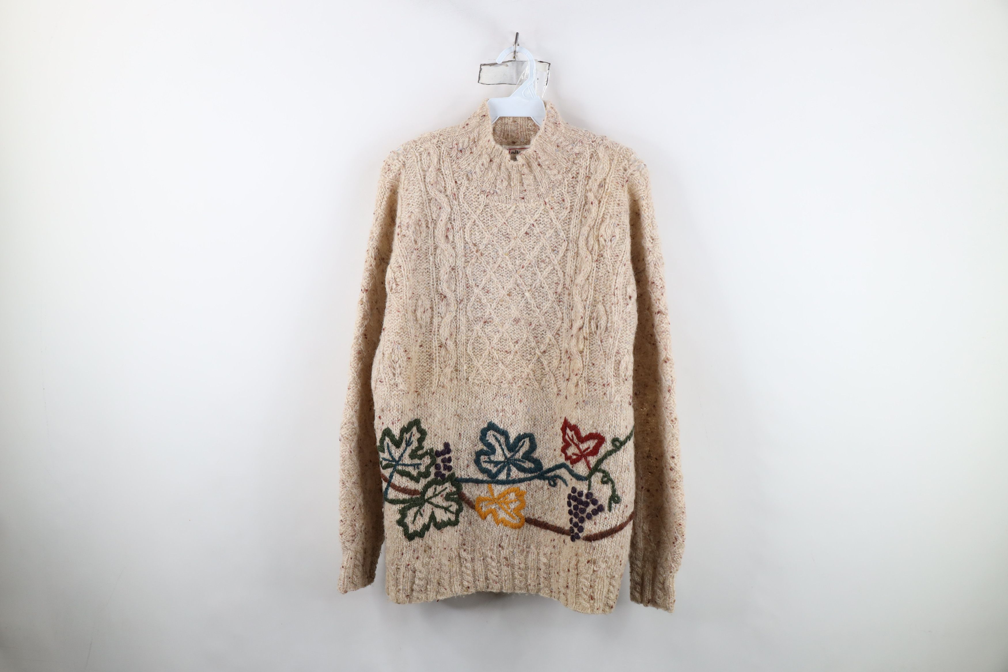 Vintage Vintage 90s Streetwear Leaf Cable Knit Mock Neck Sweater Size M / US 6-8 / IT 42-44 - 1 Thumbnail